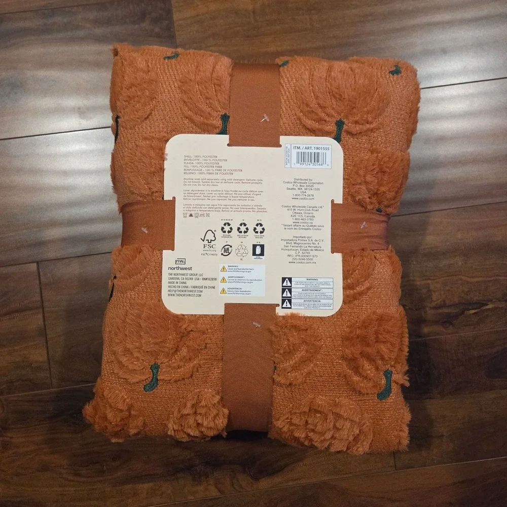 Halloween Ghost & Pumpkin Embroidered Faux Fur Throw Blanket Set 60x70 Viral NEW